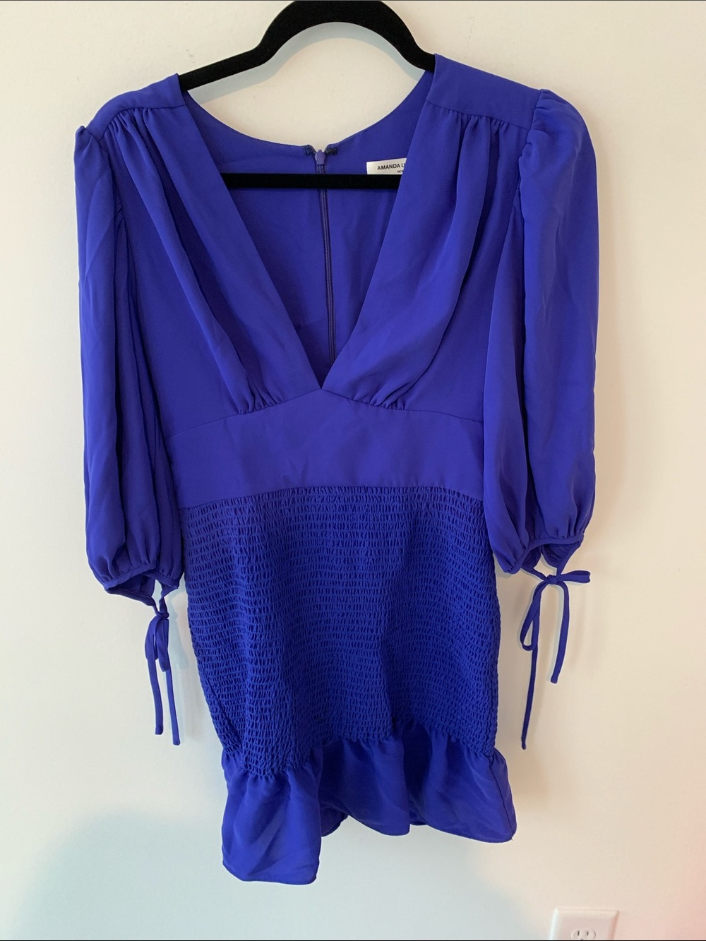 Amanda Uprichard Cobalt V-Neck Smocked Waist Tunic S NWOT